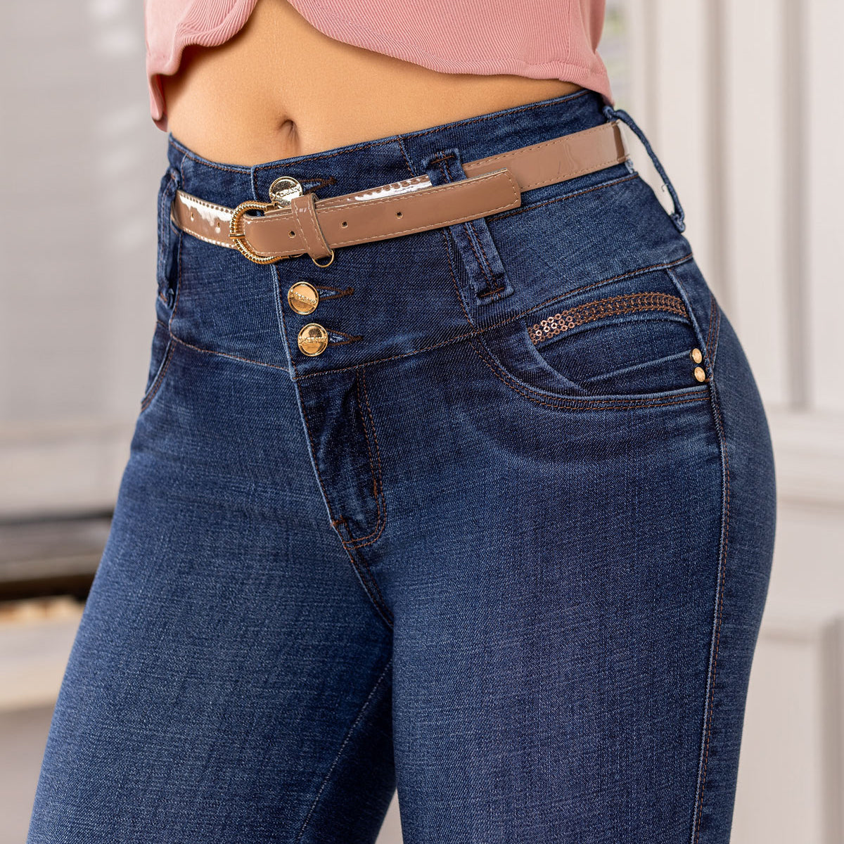 Jeans Push-Up Colombiano Skinny Vita Alta, Effetto Lifting Glutei - Draxy 1698