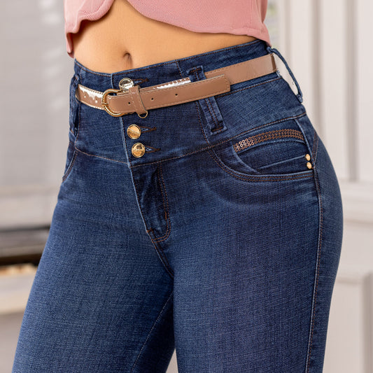 Jeans Push-Up Colombiano Skinny Vita Alta, Effetto Lifting Glutei - Draxy 1698