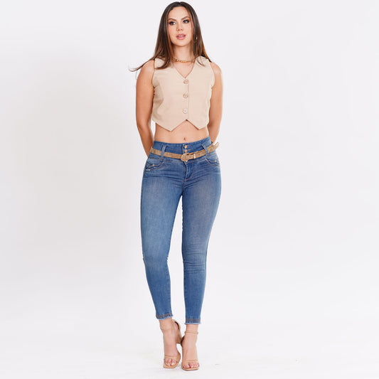 Jeans Push-Up Colombiano Vita Alta, Effetto Lifting Glutei - Divina 2807